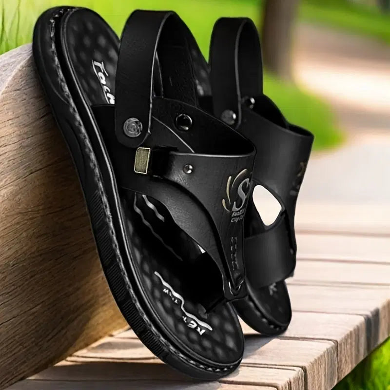 Mens casual synthetic leather sandal black