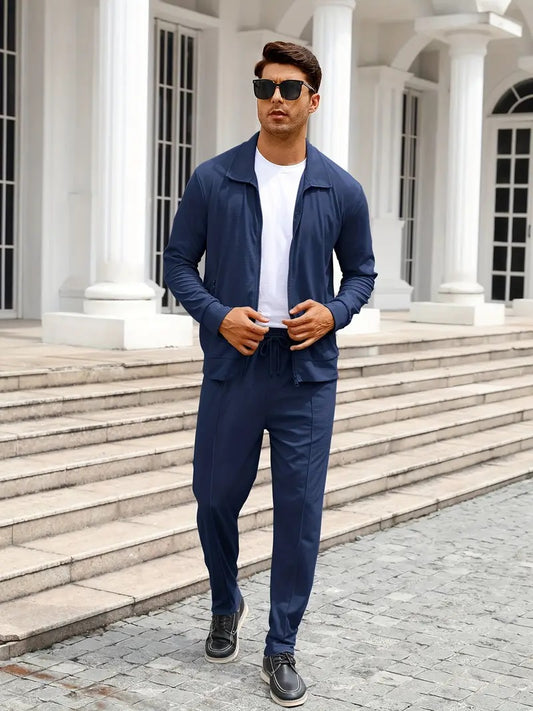 🧘‍♂️ Urban Tracksuit™ - Breathable Fabric (Navy Blue) 🏃‍♀️🖤 | 45% Off 🔥