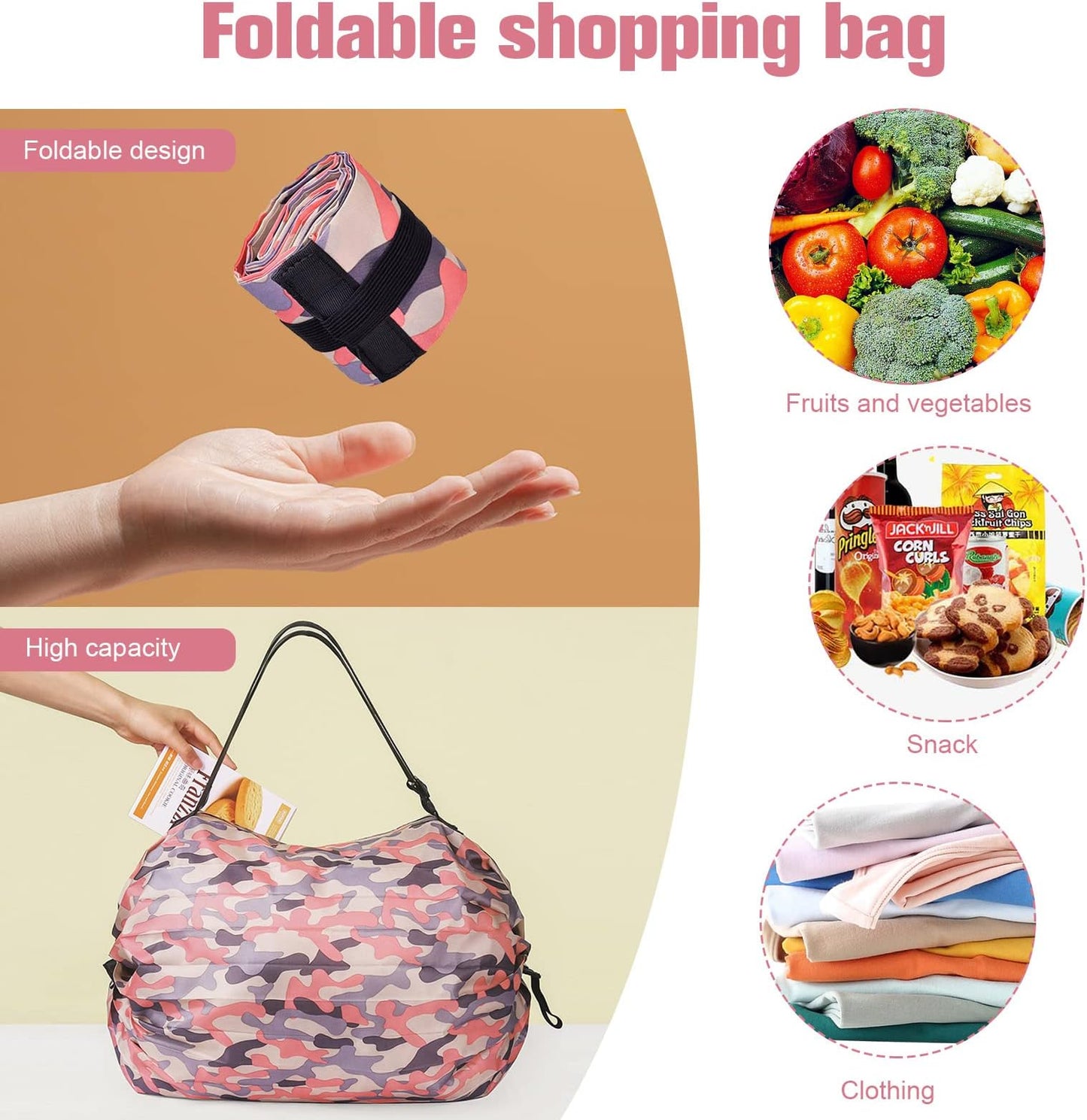 👜 Foldie Camo™ Foldable Shopper Bag 🌿 (Pack of 2) | FLAT 45% Off 🔥