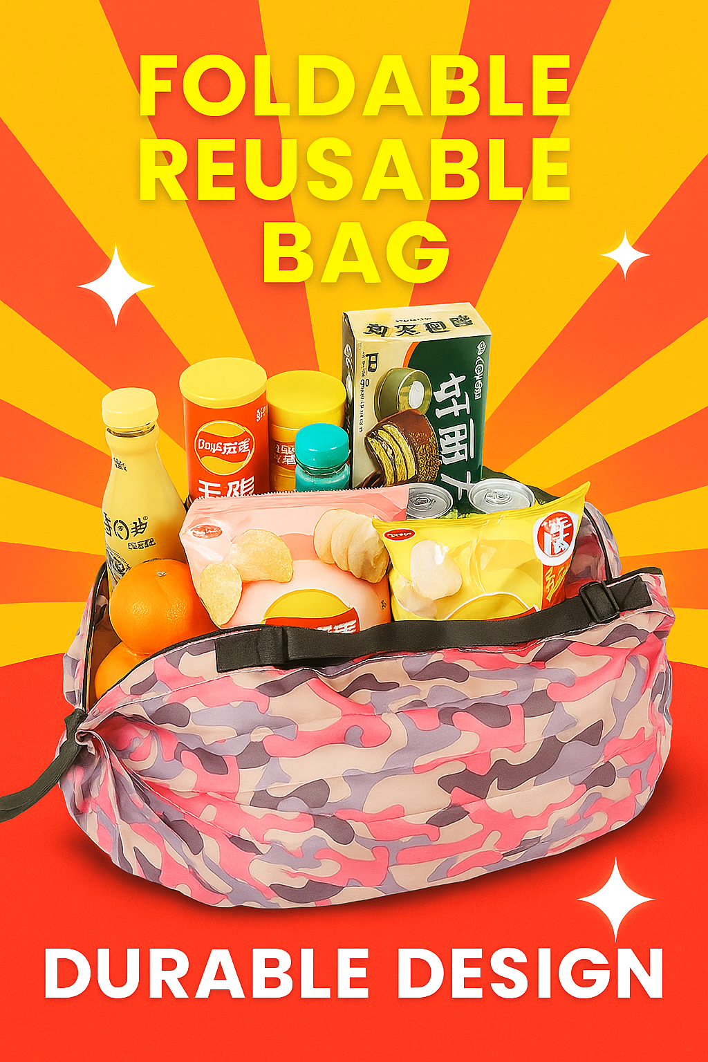 👜 Foldie Camo™ Foldable Shopper Bag 🌿 (Pack of 2) | FLAT 45% Off 🔥