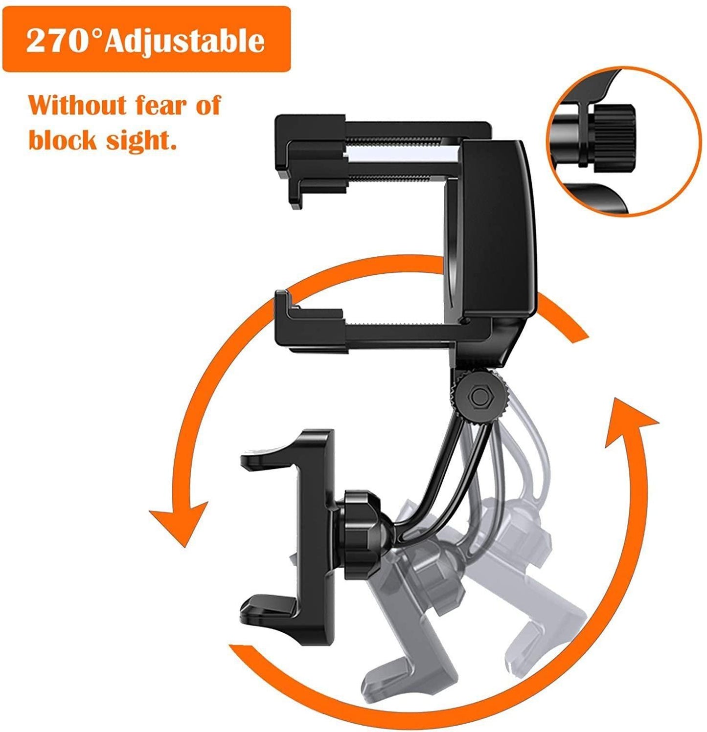 Phone Holder- 270 degree Swivel Car Rearview Mirror Phone Holder with Adjustable Clips